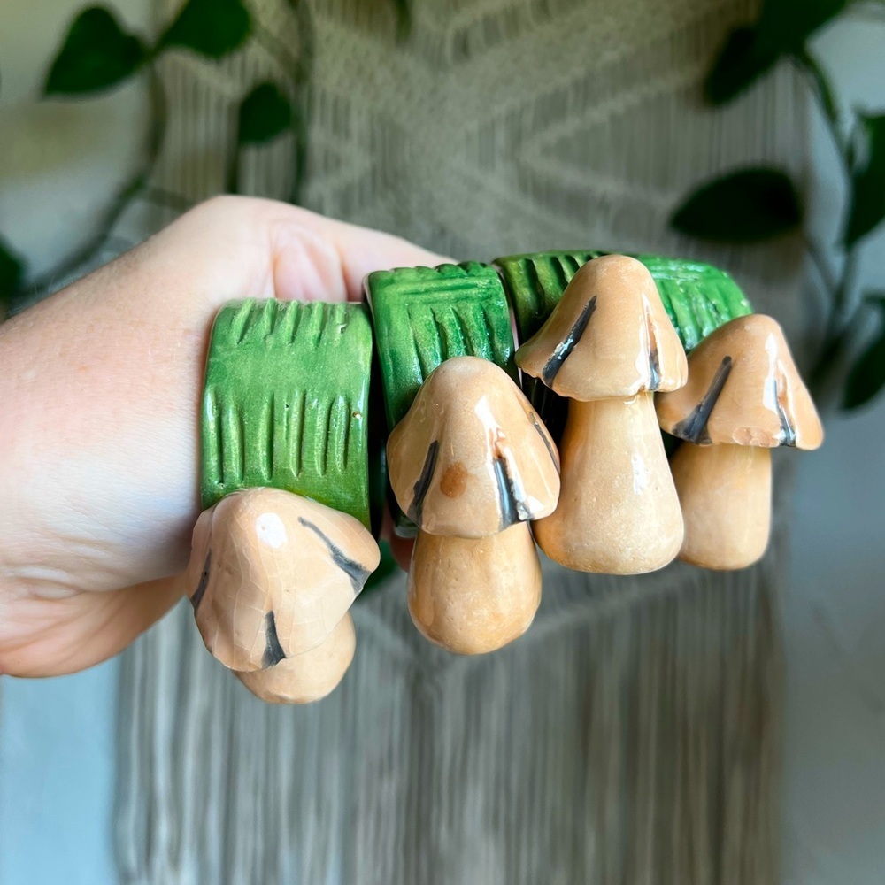 Vintage Mushroom Ceramic Napkin Ring Set (4) Cottagecore Forestcore Table Décor